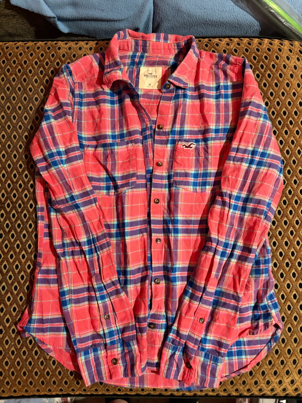 Hollister Pink & Blue Plaid Button-Up
